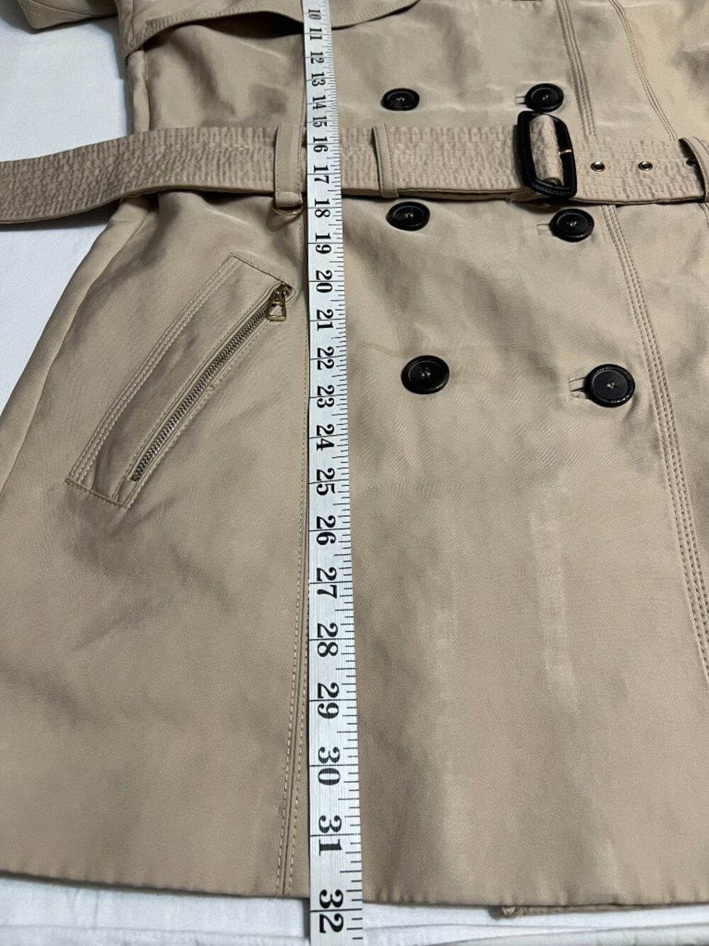 ZARA WOMAN Trench Coat Womens M Beige Belted Double Breasted Jacket Khaki - Picture 9 of 13